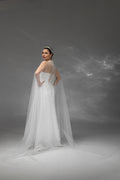 Ivory Floor-Length Bridal Cape with Pearls