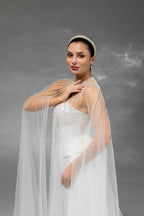 Ivory Floor-Length Bridal Cape with Pearls