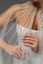 Ivory Floor-Length Bridal Cape with Pearls