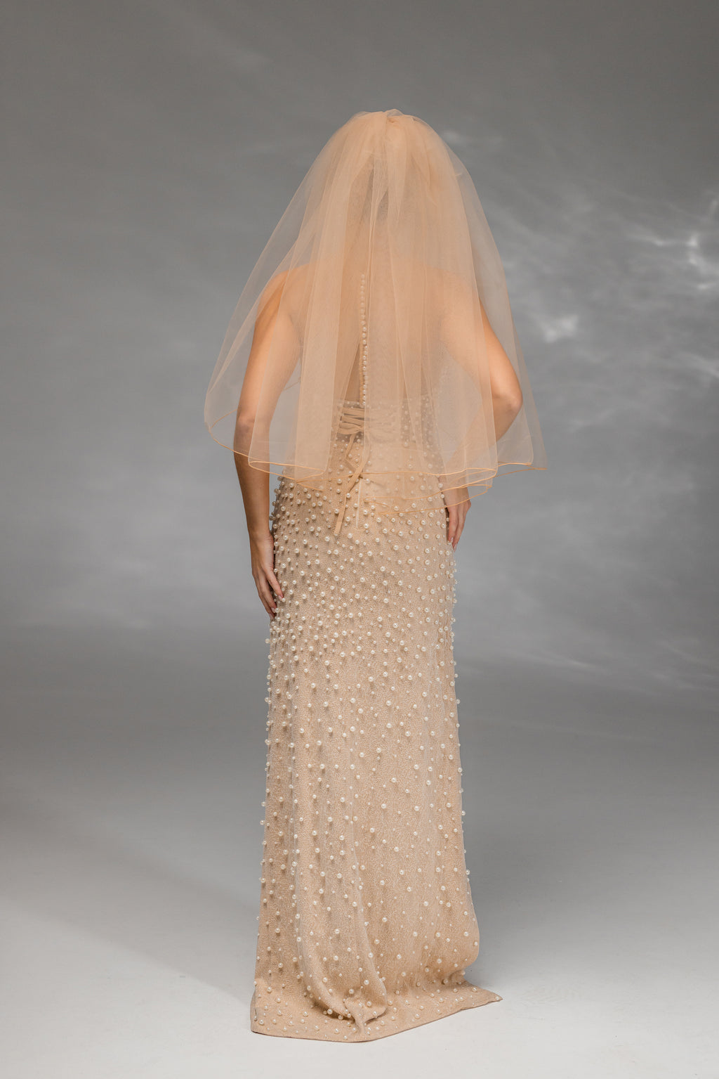 Cappuccino Waist-Length Bridal Veil with Pencil Edge Trim