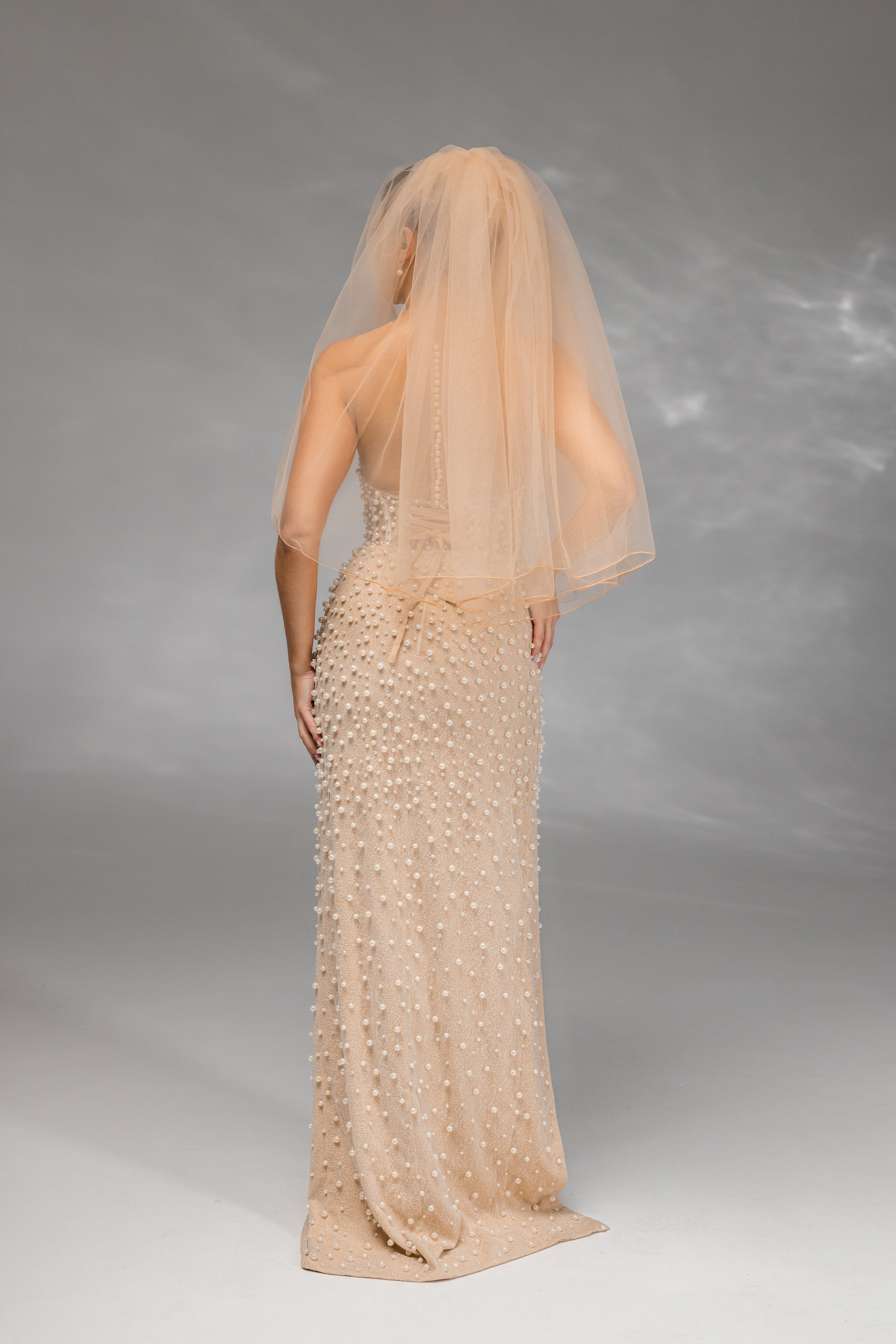 Cappuccino Waist-Length Bridal Veil with Pencil Edge Trim