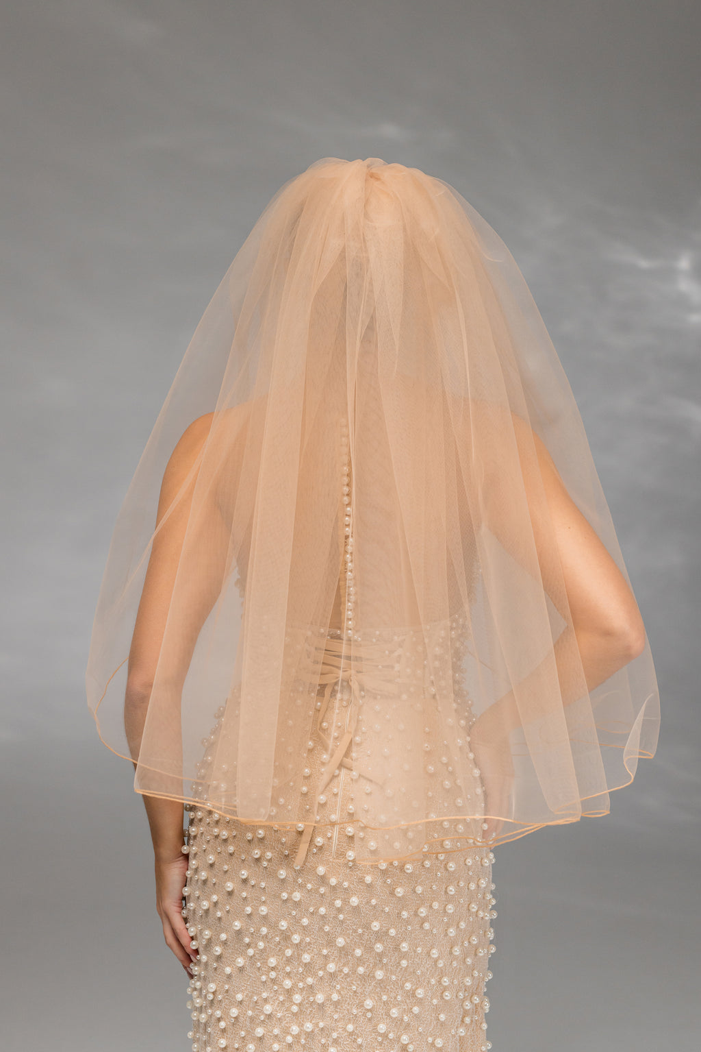 Cappuccino Waist-Length Bridal Veil with Pencil Edge Trim