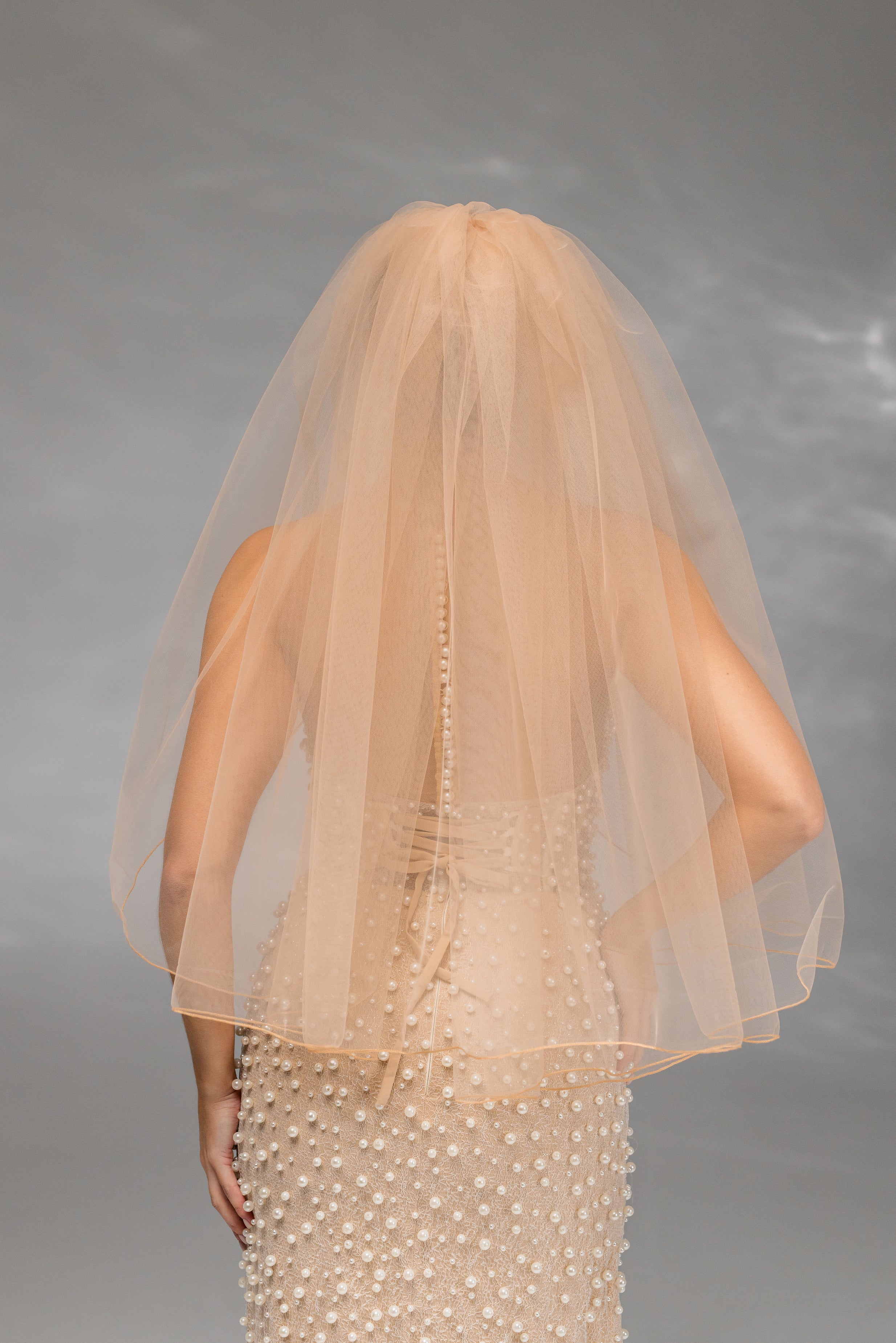 Cappuccino Waist-Length Bridal Veil with Pencil Edge Trim