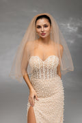 Cappuccino Waist-Length Bridal Veil with Pencil Edge Trim