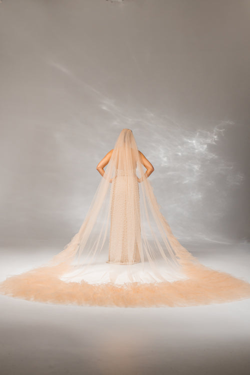 Cappuccino Royal Cathedral Bridal Veil in Italian Tulle