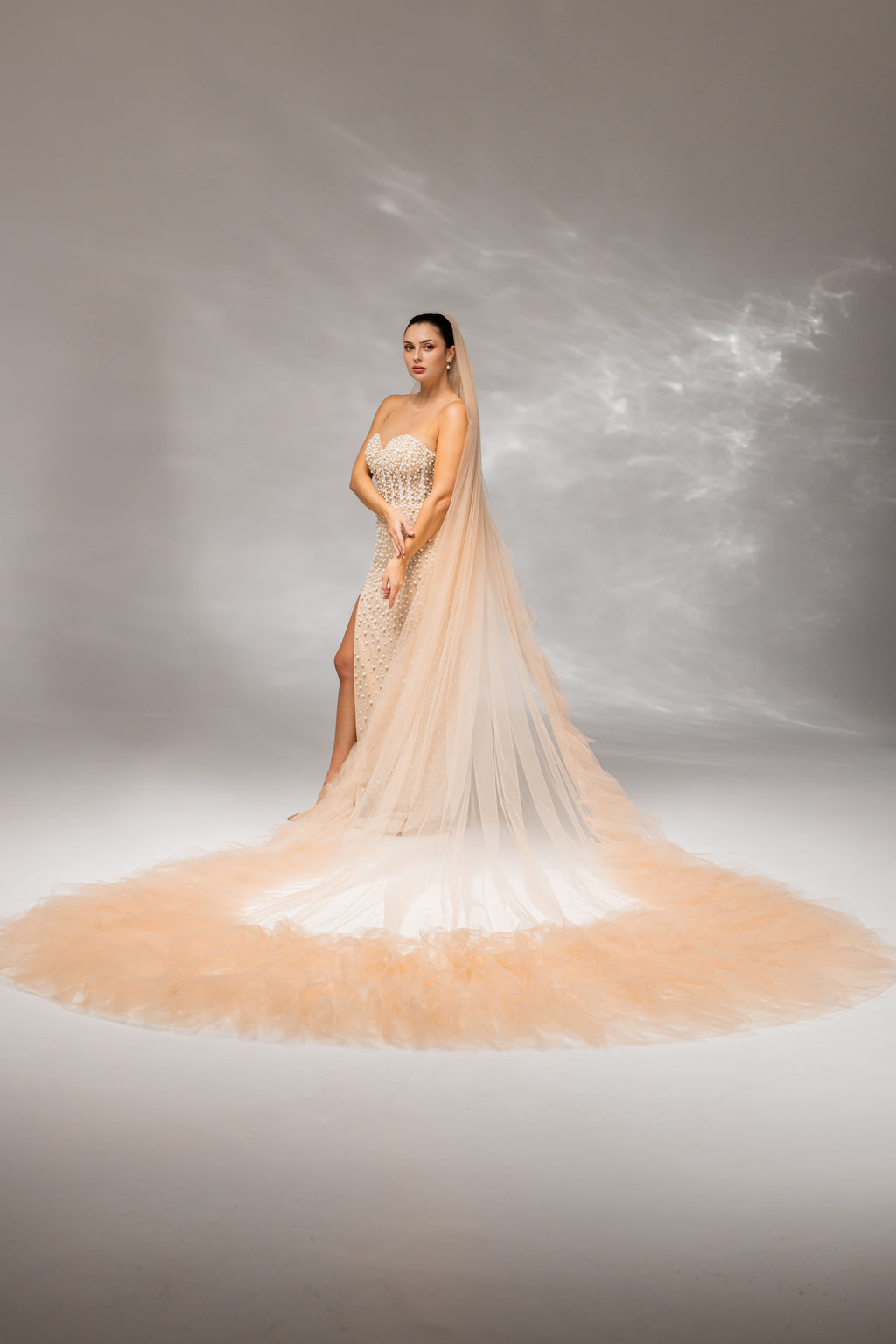 Cappuccino Royal Cathedral Bridal Veil in Italian Tulle