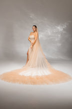 Cappuccino Royal Cathedral Bridal Veil in Italian Tulle