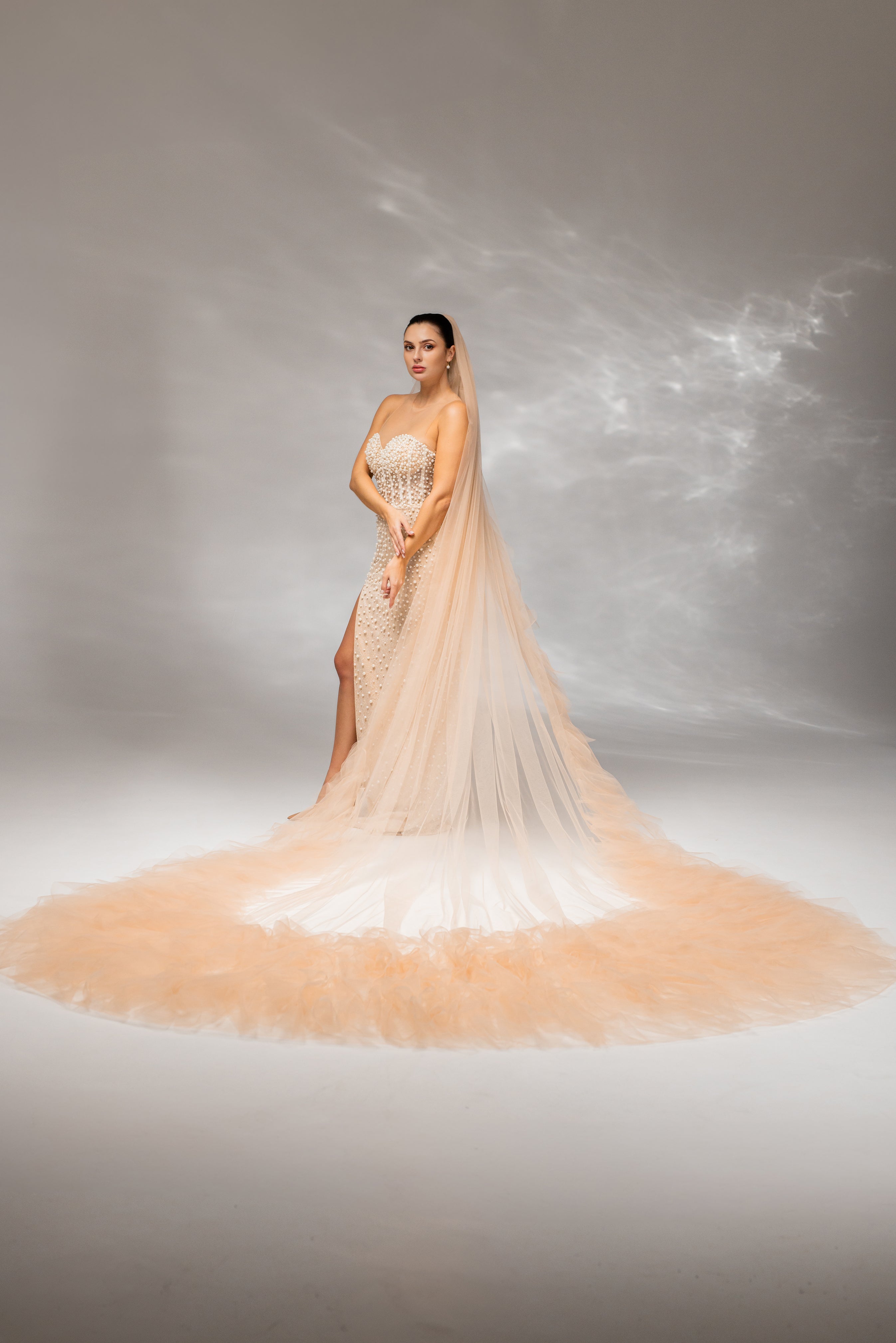 Cappuccino Royal Cathedral Bridal Veil in Italian Tulle