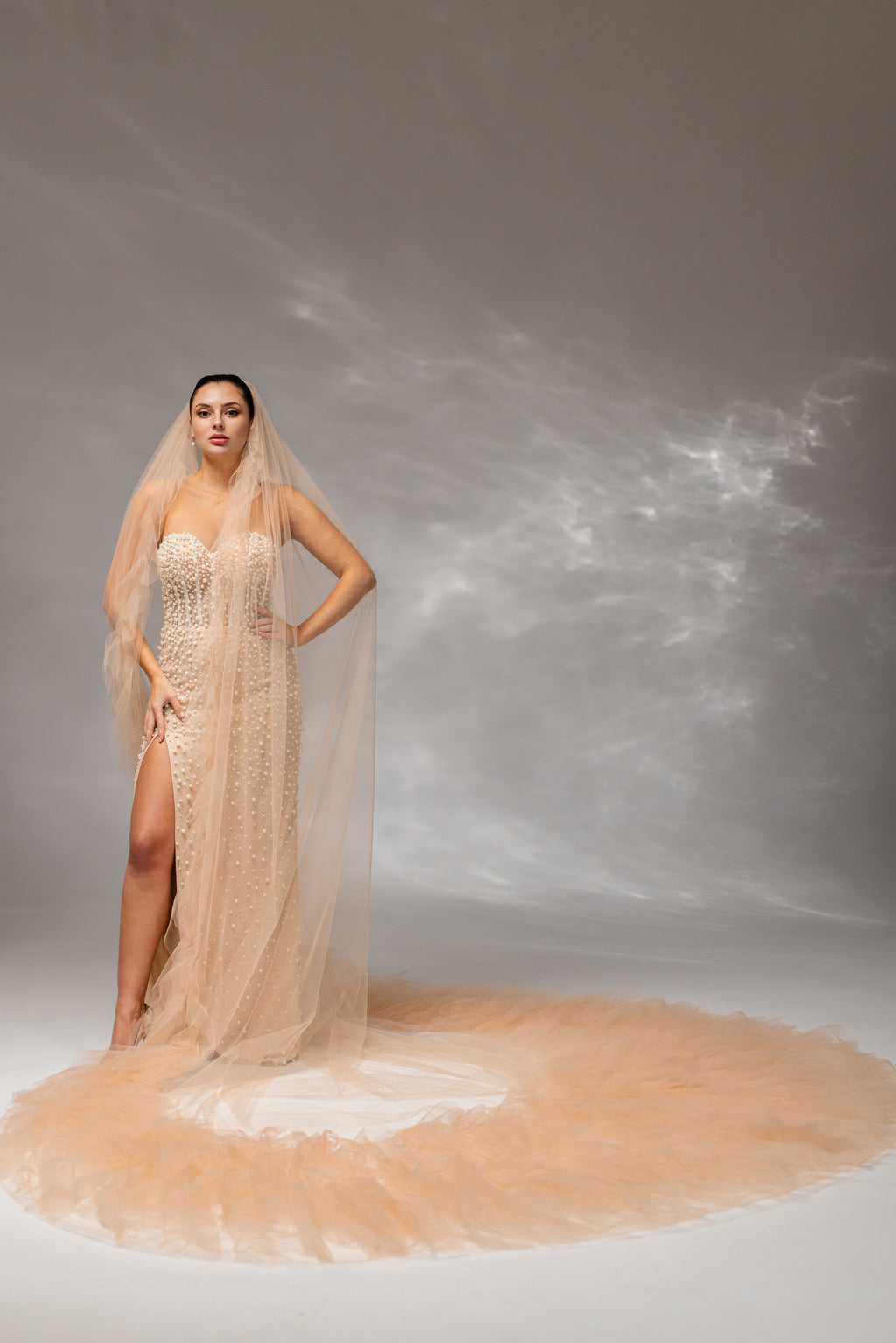 Cappuccino Royal Cathedral Bridal Veil in Italian Tulle