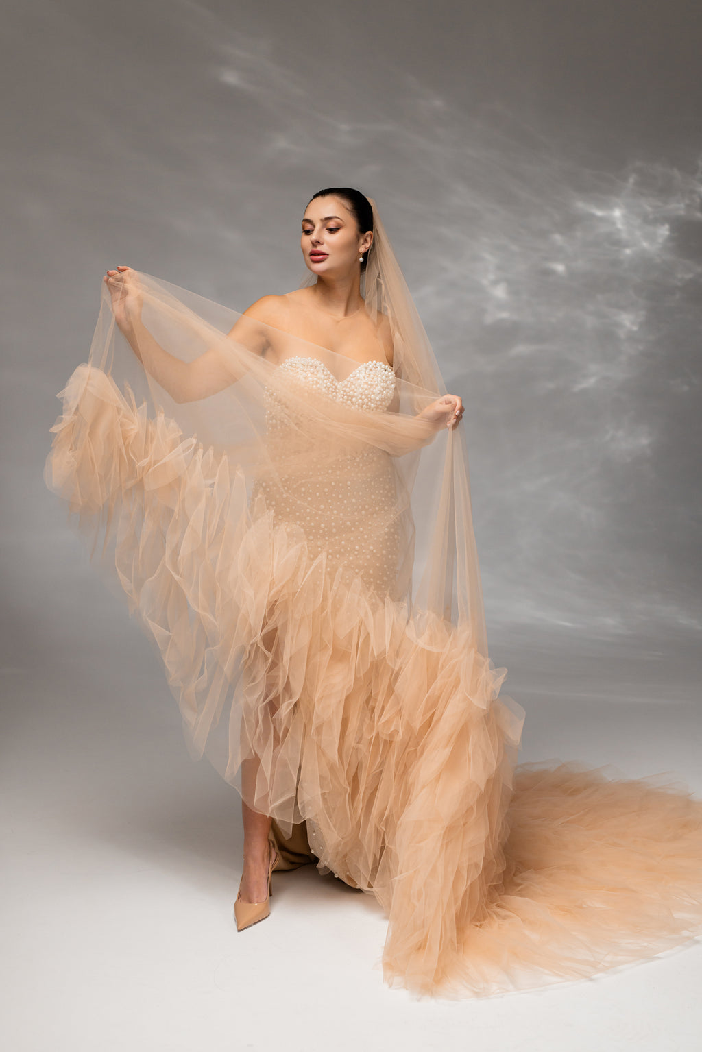 Cappuccino Royal Cathedral Bridal Veil in Italian Tulle