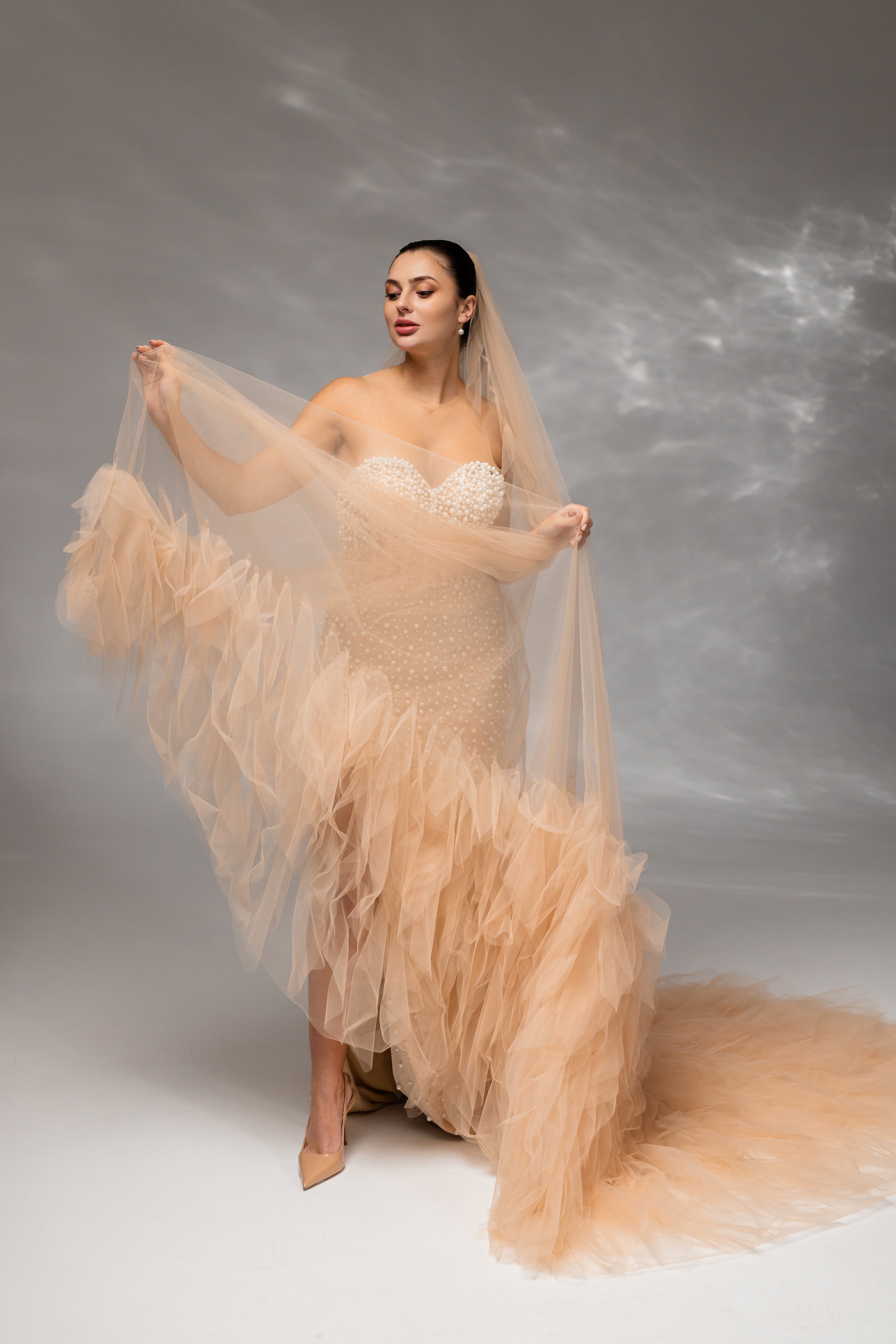 Cappuccino Royal Cathedral Bridal Veil in Italian Tulle