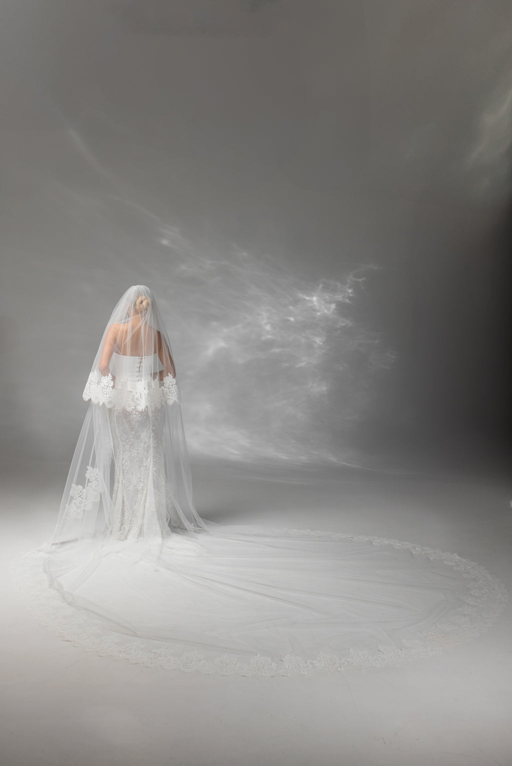 Ivory Royal Cathedral Two-Tier Bridal Veil with Macramé Lace