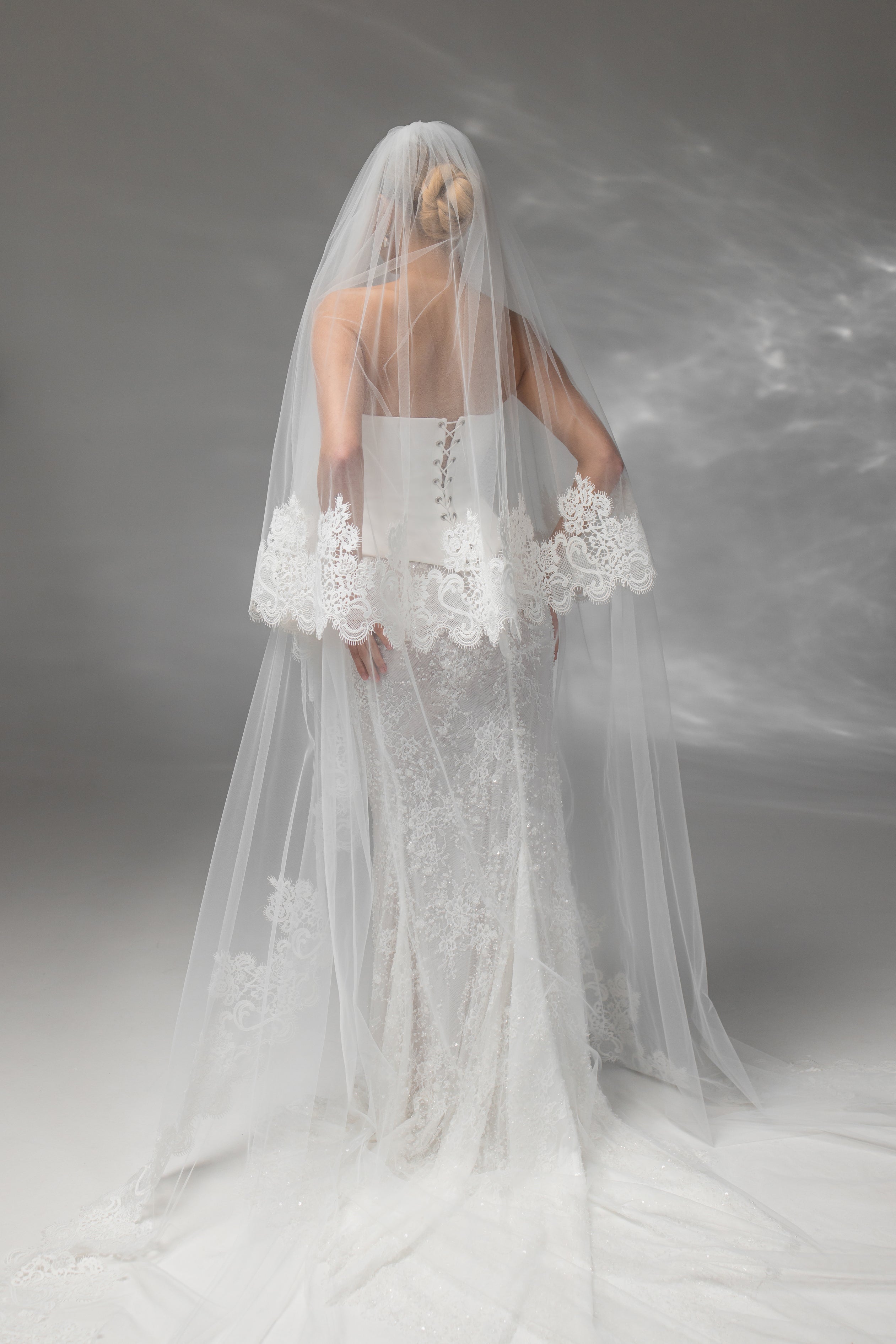 Ivory Royal Cathedral Two-Tier Bridal Veil with Macramé Lace