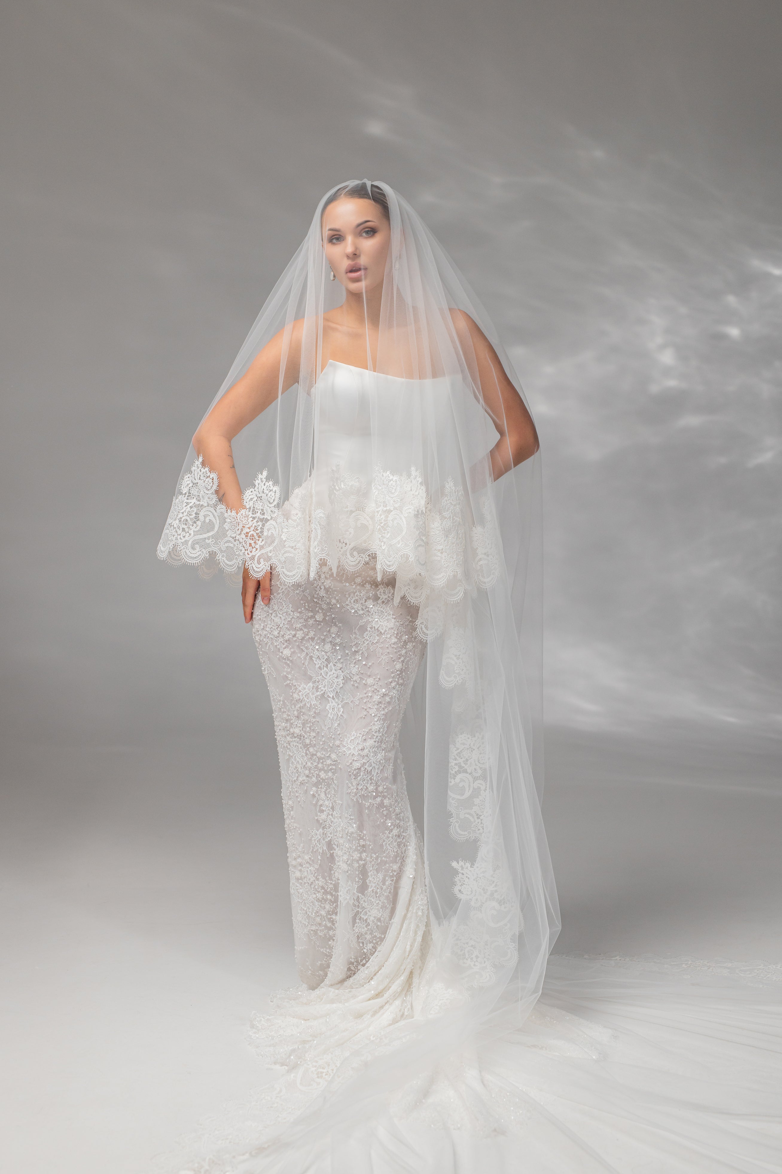 Ivory Royal Cathedral Two-Tier Bridal Veil with Macramé Lace