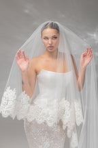 Ivory Royal Cathedral Two-Tier Bridal Veil with Macramé Lace