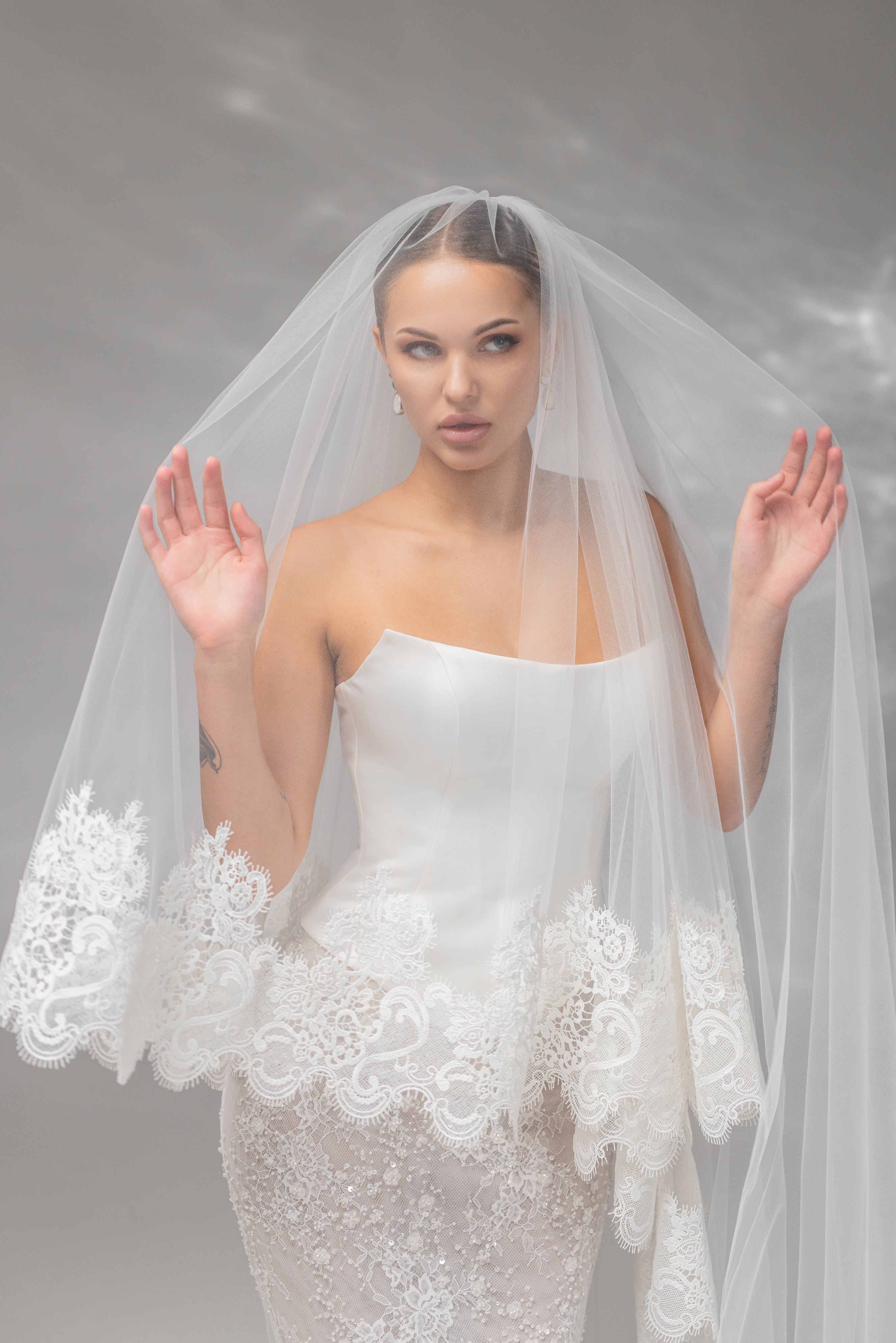 Ivory Royal Cathedral Two-Tier Bridal Veil with Macramé Lace