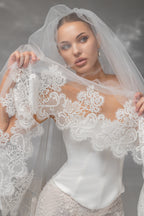 Ivory Royal Cathedral Two-Tier Bridal Veil with Macramé Lace