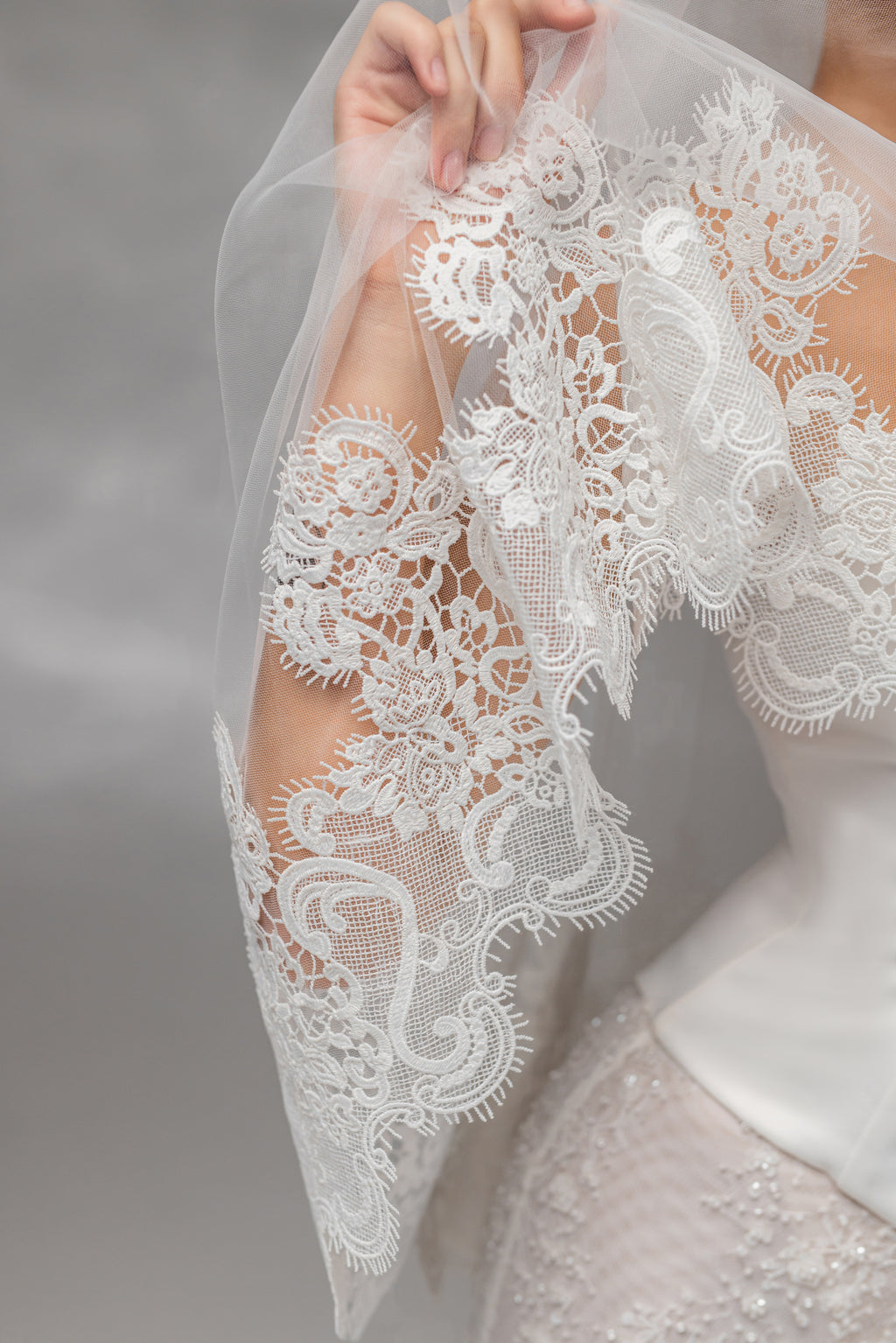 Ivory Royal Cathedral Two-Tier Bridal Veil with Macramé Lace