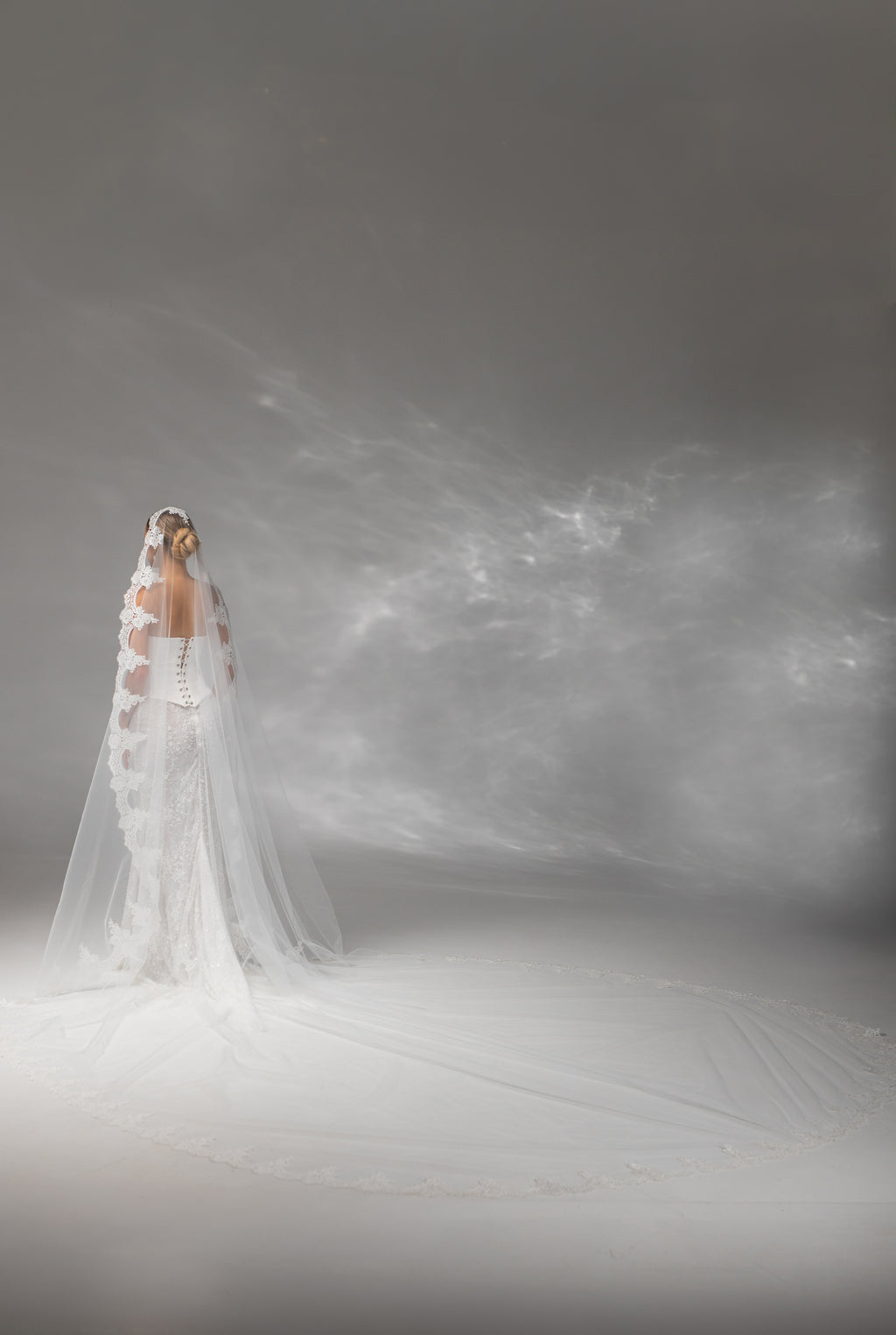 Ivory Royal Cathedral Oval Bridal Veil with Lace
