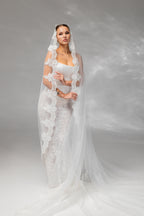 Ivory Royal Cathedral Oval Bridal Veil with Lace