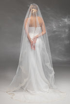 Handmade Bridal Veil with Embroidered Lace in Cream-Ivory