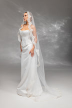 Handmade Bridal Veil with Embroidered Lace in Cream-Ivory
