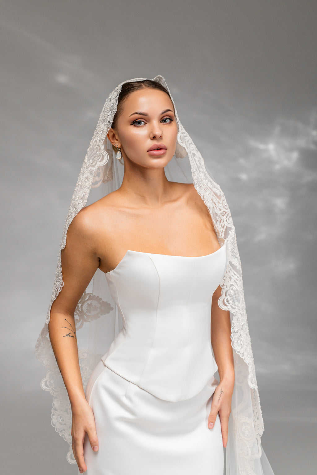 Cathedral Bridal Veil with Embroidered Lace