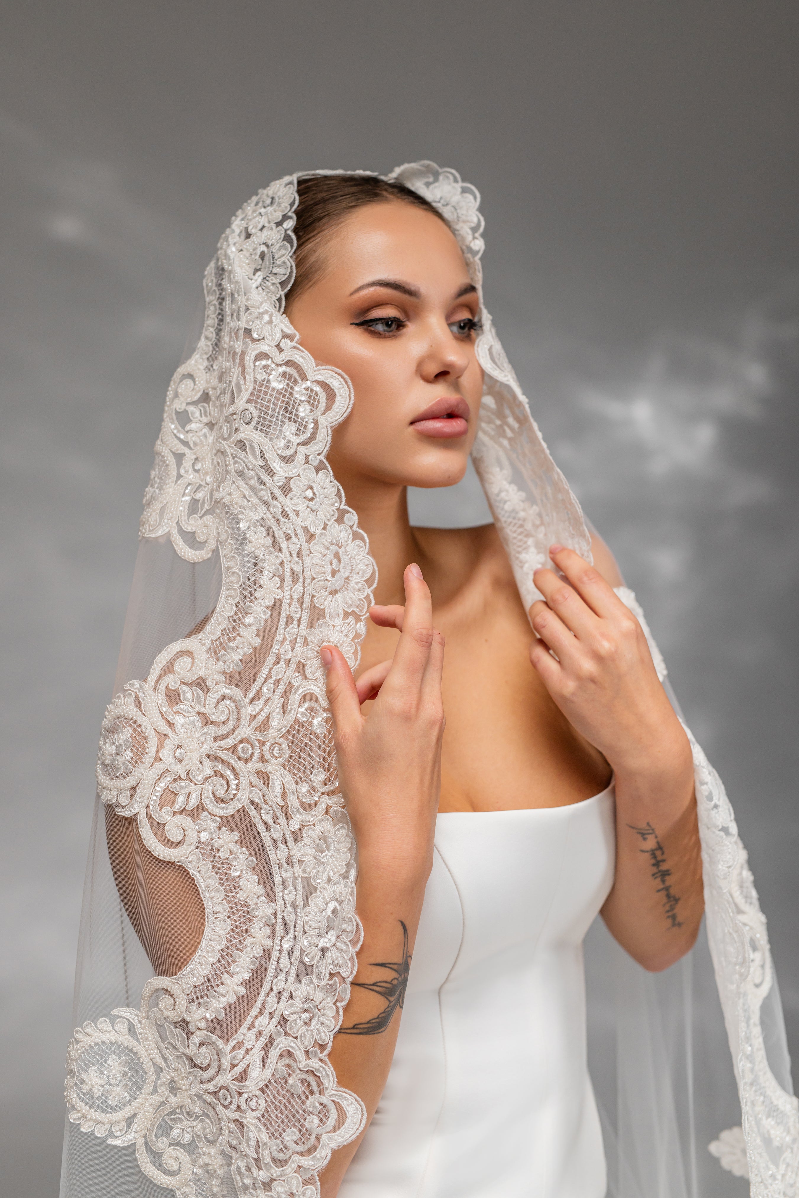 Cathedral Bridal Veil with Embroidered Lace
