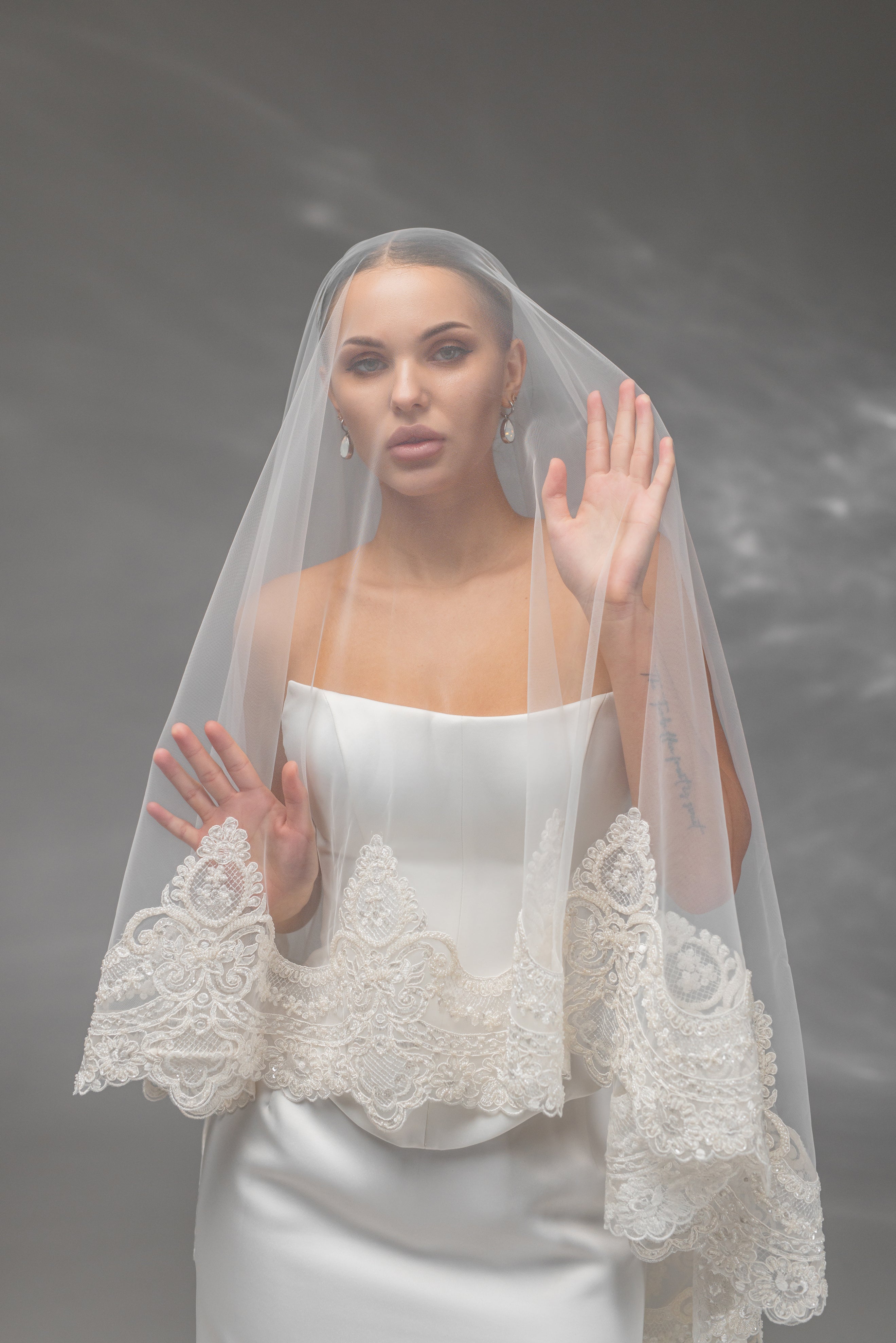 Cathedral Bridal Veil with Embroidered Lace