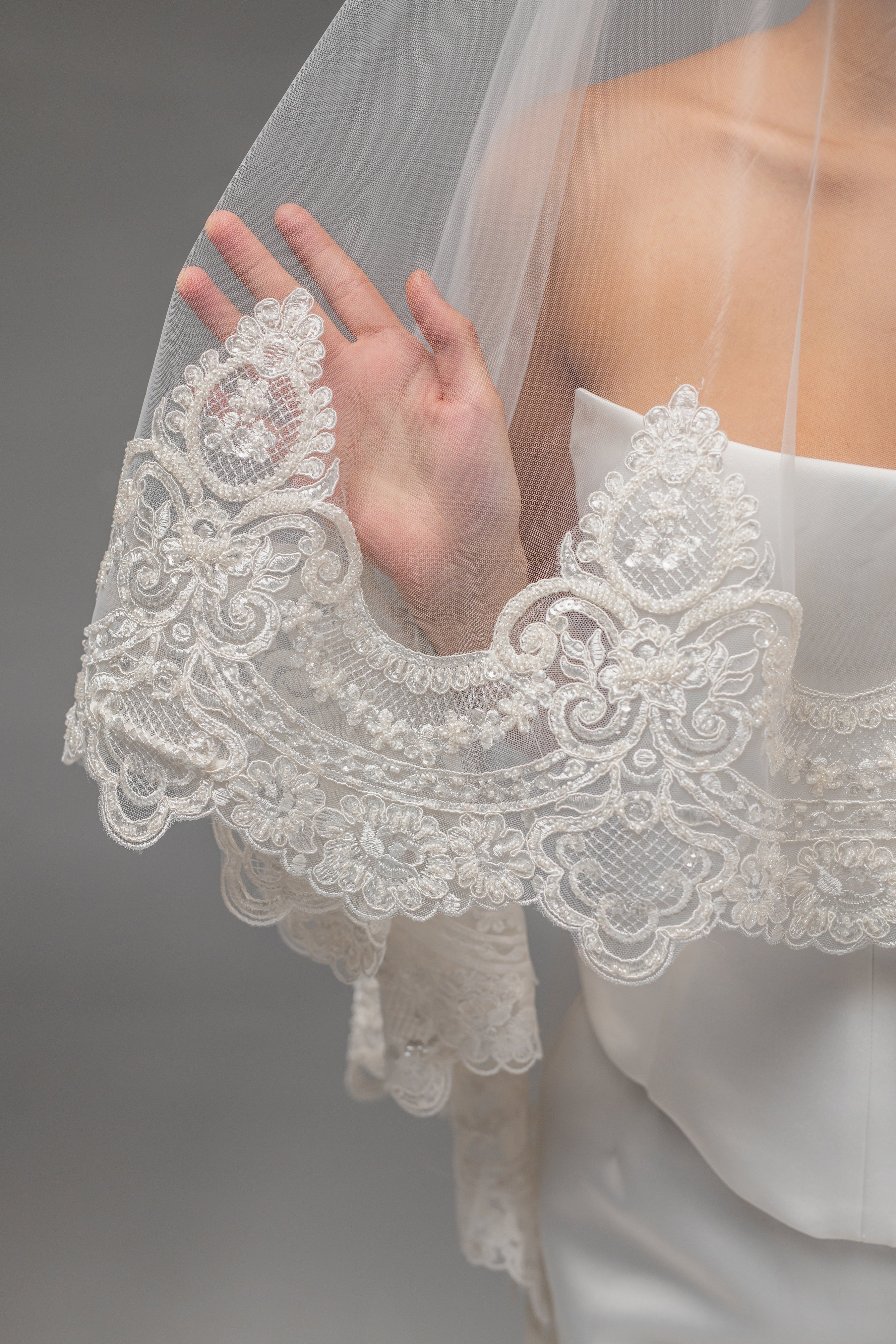 Cathedral Bridal Veil with Embroidered Lace