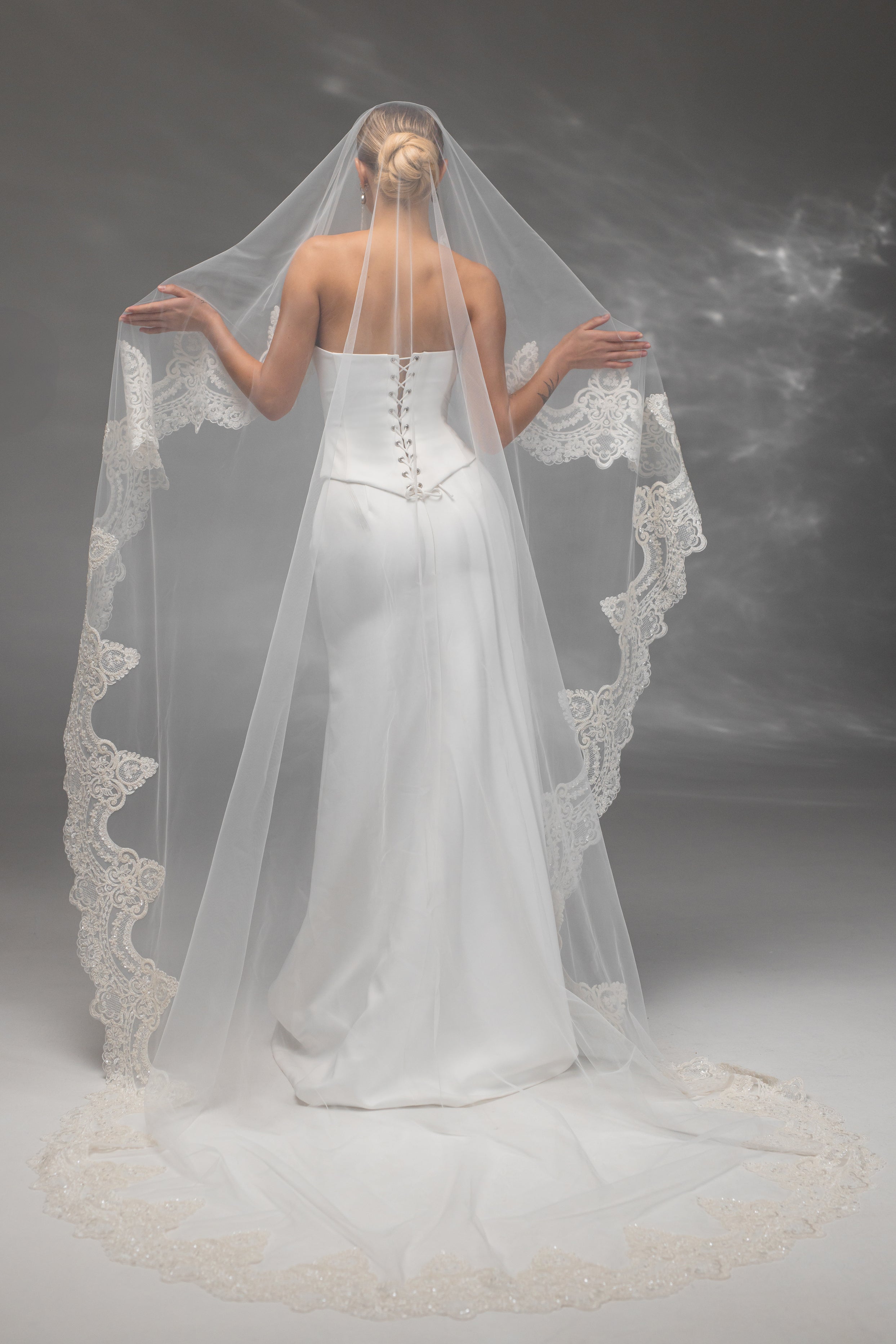 Cathedral Bridal Veil with Embroidered Lace