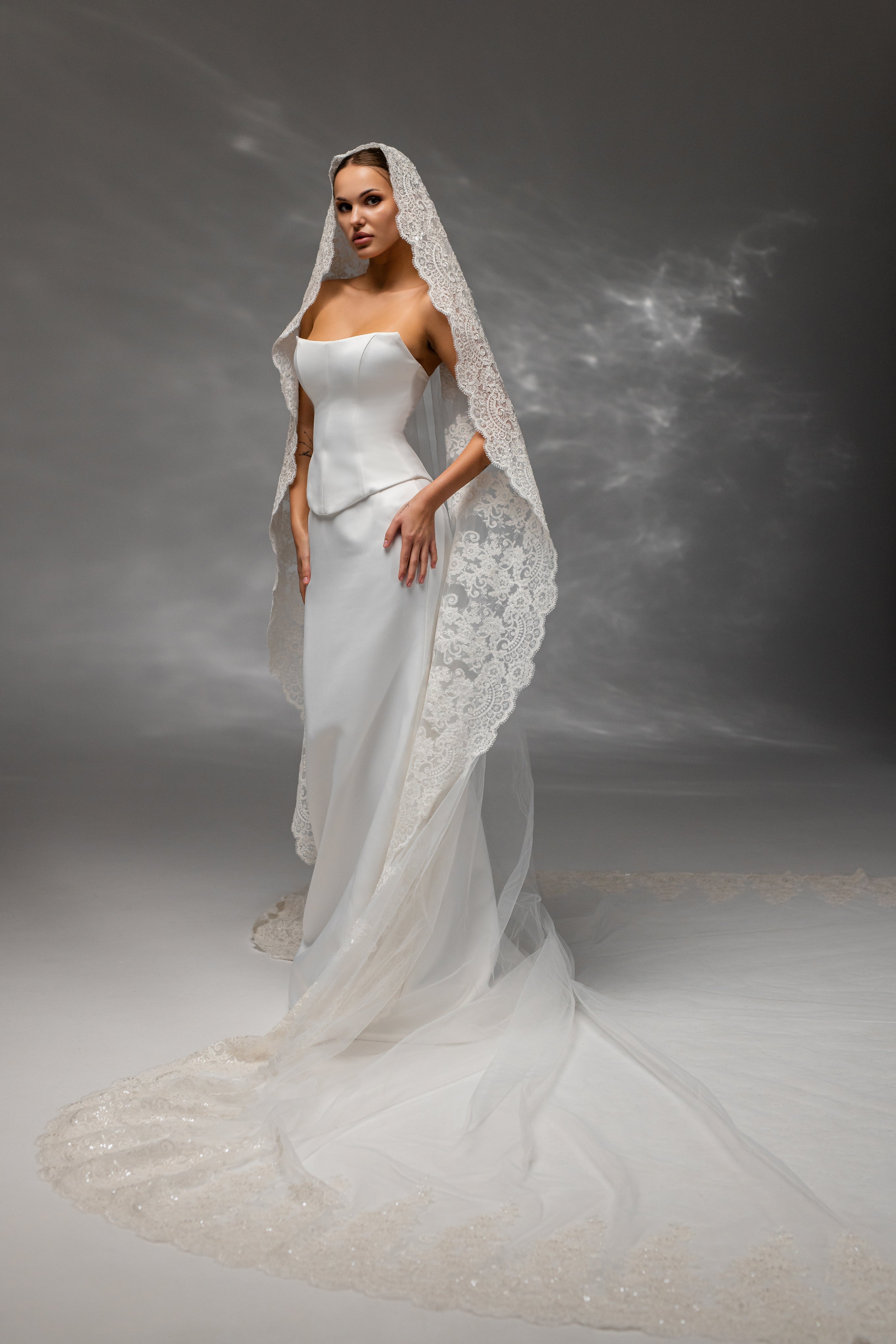 Grand Royal Cathedral Bridal Veil with Embroidered Lace
