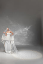 Soft Floor-Length Bridal Veil with Embroidered Lace