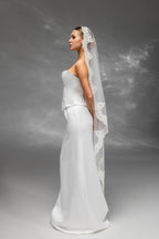 Soft Floor-Length Bridal Veil with Embroidered Lace