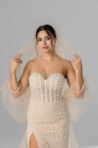 Cappuccino Royal Cathedral Bridal Veil with Pearls