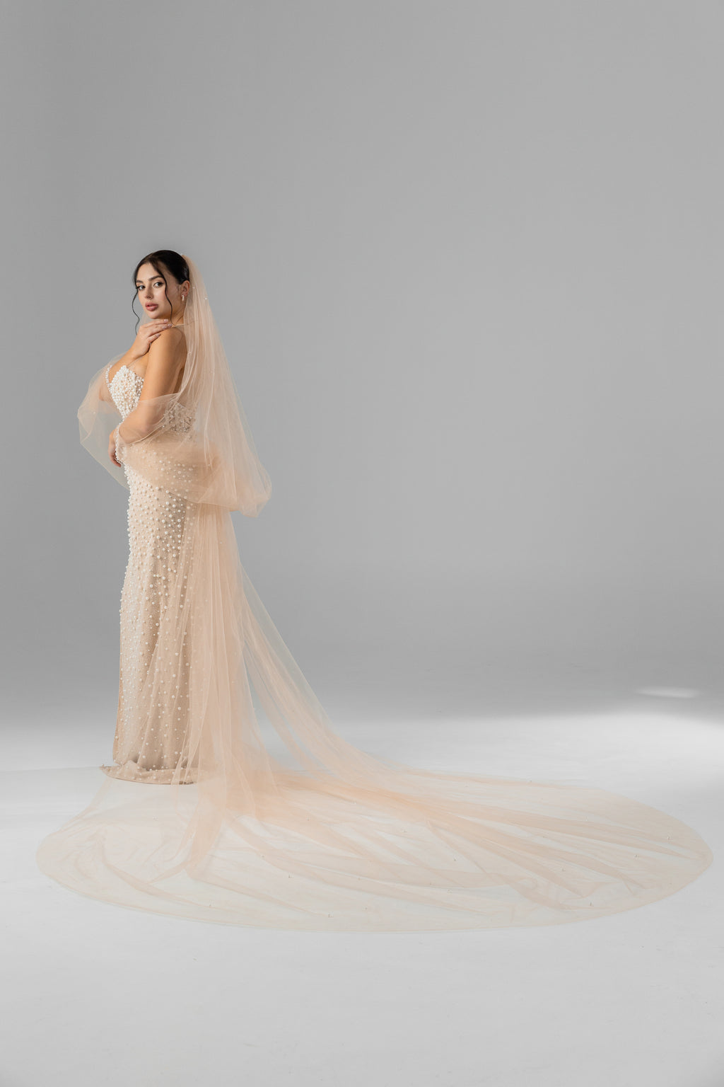 Cappuccino Royal Cathedral Bridal Veil with Pearls