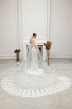 Milky White Grand Royal Cathedral Lace Bridal Veil