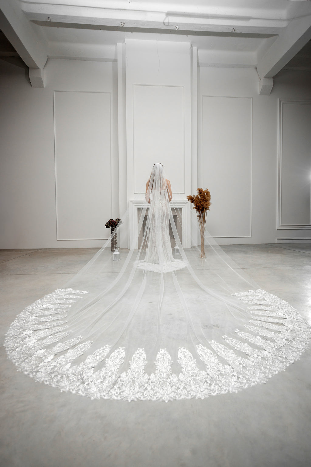 Milky White Grand Royal Cathedral Lace Bridal Veil