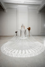 Milky White Grand Royal Cathedral Lace Bridal Veil
