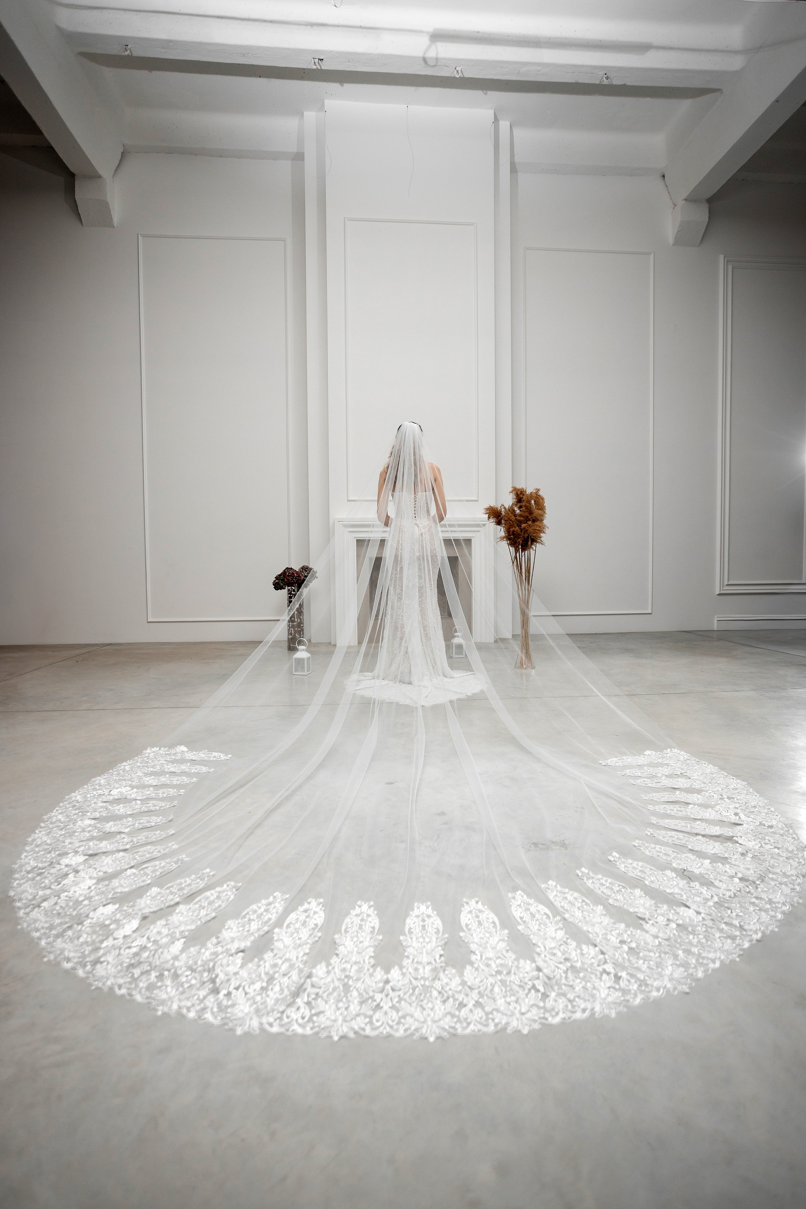Milky White Grand Royal Cathedral Lace Bridal Veil