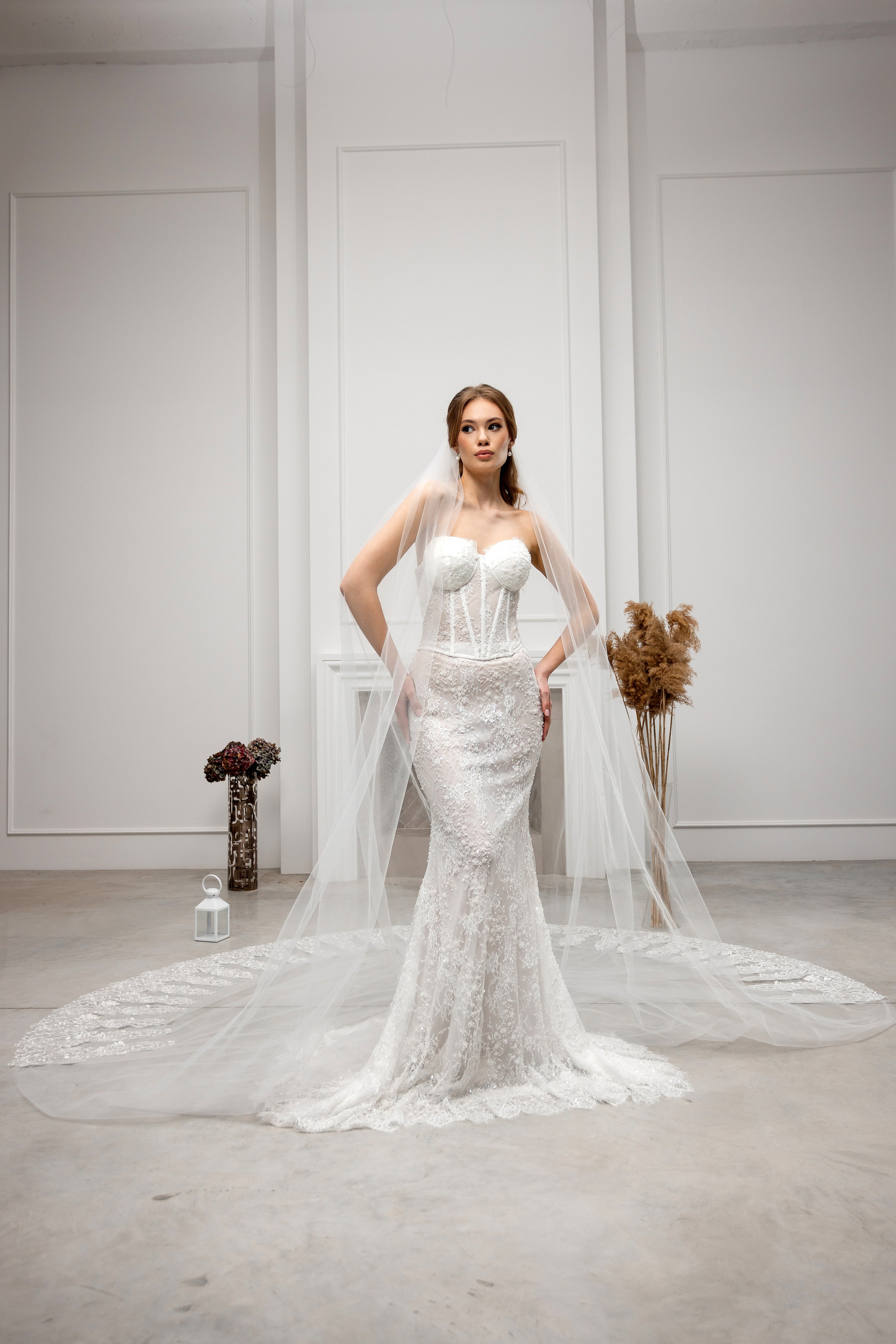 Milky White Grand Royal Cathedral Lace Bridal Veil