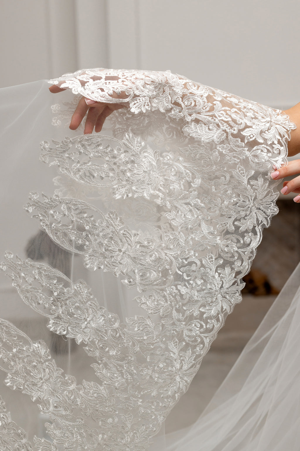 Milky White Grand Royal Cathedral Lace Bridal Veil