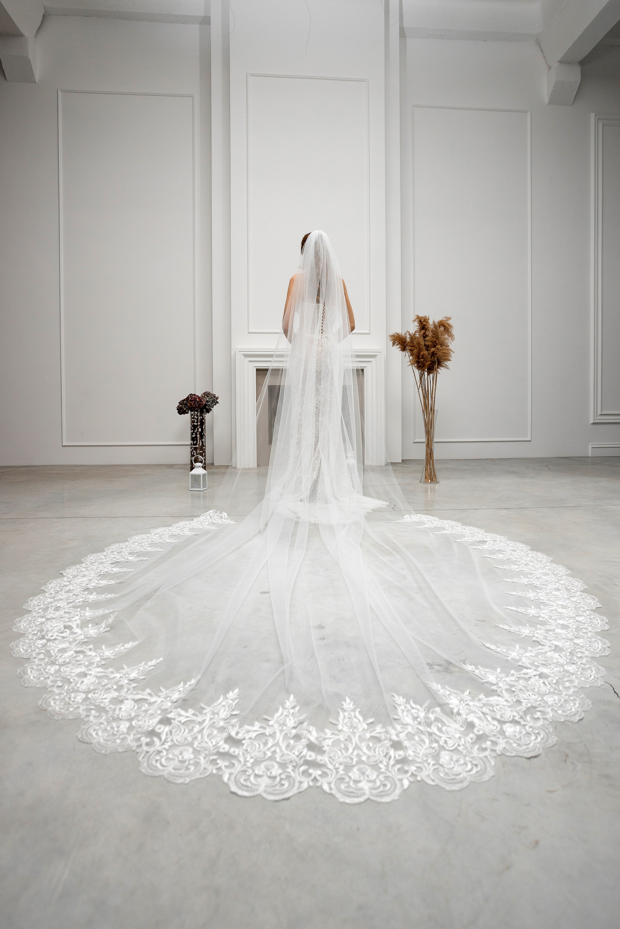 Milky Cathedral Lace Bridal Veil