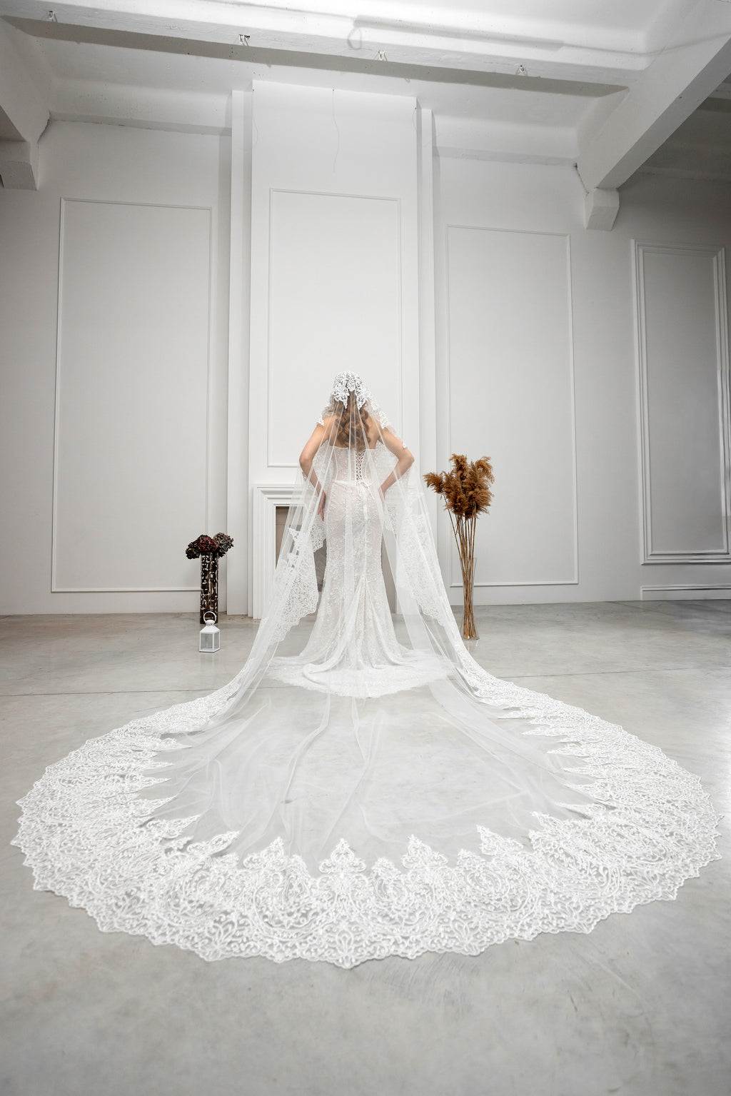 Milky Cathedral Lace Bridal Veil