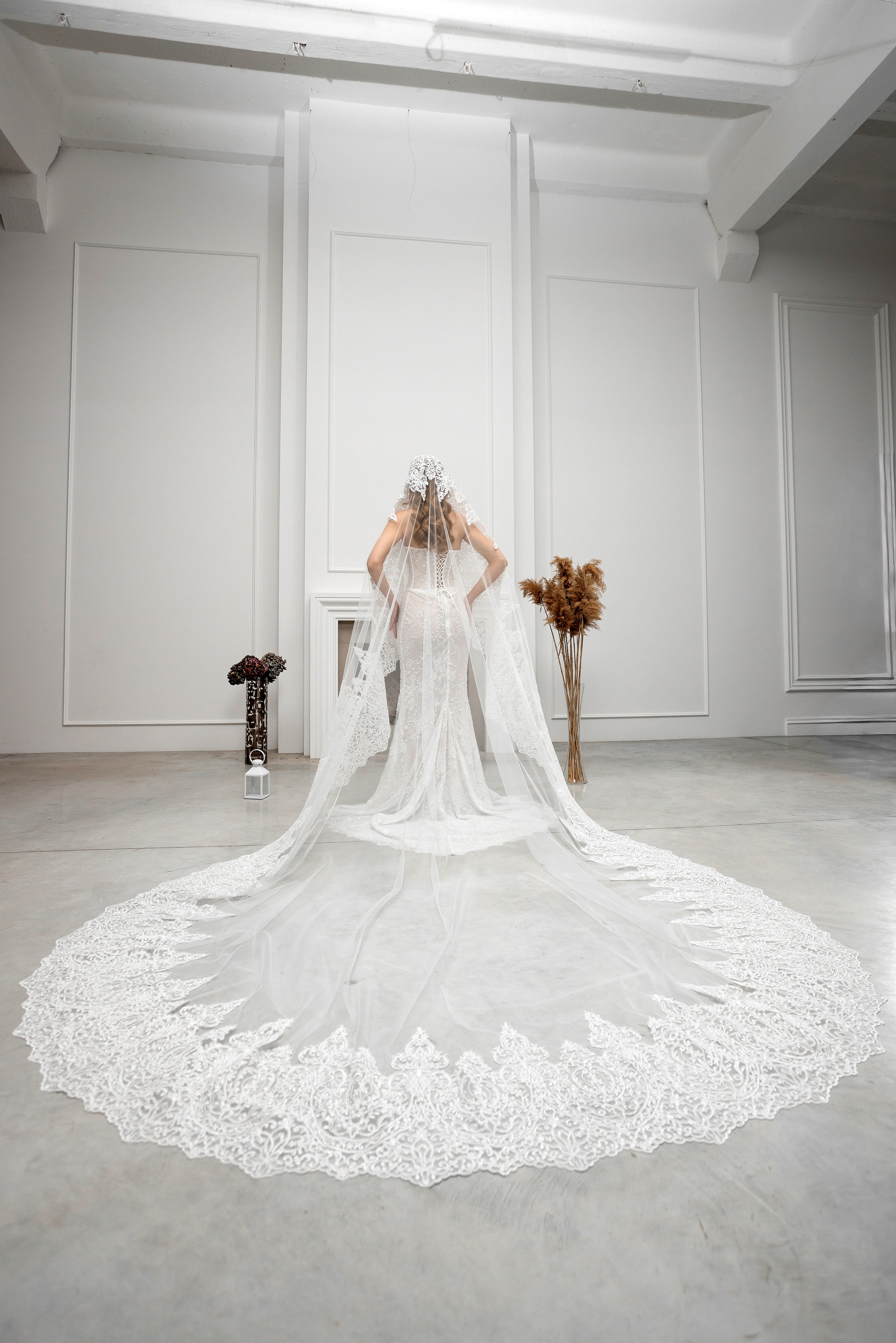 Milky Cathedral Lace Bridal Veil