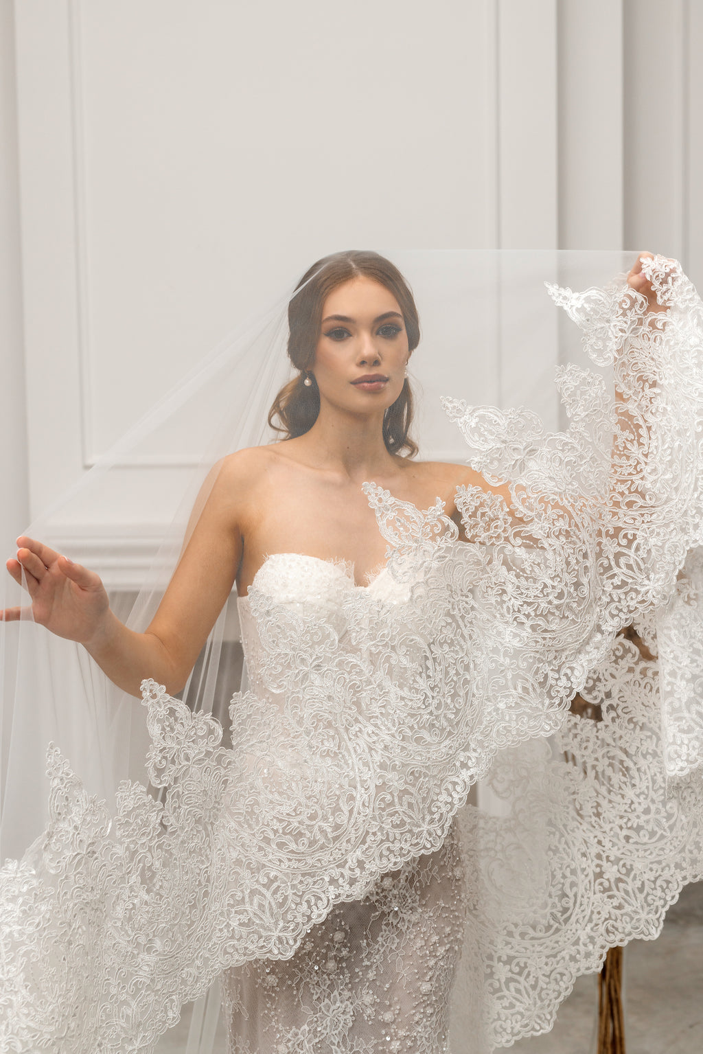 Milky Cathedral Lace Bridal Veil