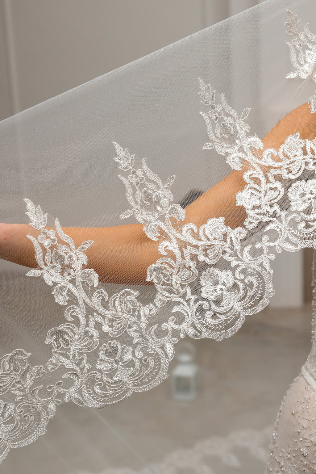Milky White Grand Cathedral Lace Bridal Veil