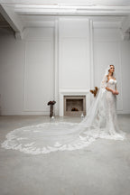 Milky White Grand Cathedral Lace Bridal Veil