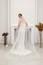 Chapel-Length Bridal Veil with Pearls and Crystals