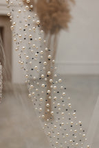 Chapel-Length Bridal Veil with Pearls and Crystals